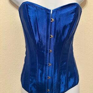 Blue satin strapless corset.Lace up back with GString